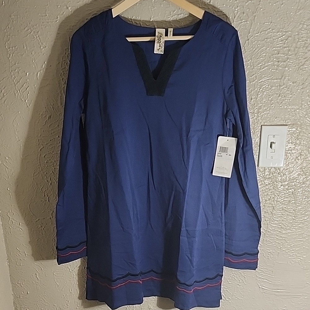 AVENTURA Blue Long Sleeve Tunic with Black Trim